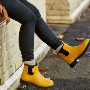 Merry People Bobbi Ankle Rain Boots in Mustard Yellow